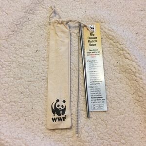 WWF panda metal straw travel  cleaner pouch set